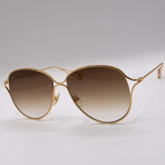Gucci GG0256S Gold Oversized Sunglasses Brown Gradient New Lens Marks main image 4